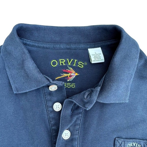 Orvis Polo Shirt Mens Short Sleeve Fishing Outdoors Stretch Collar Blue Large - Picture 5 of 12
